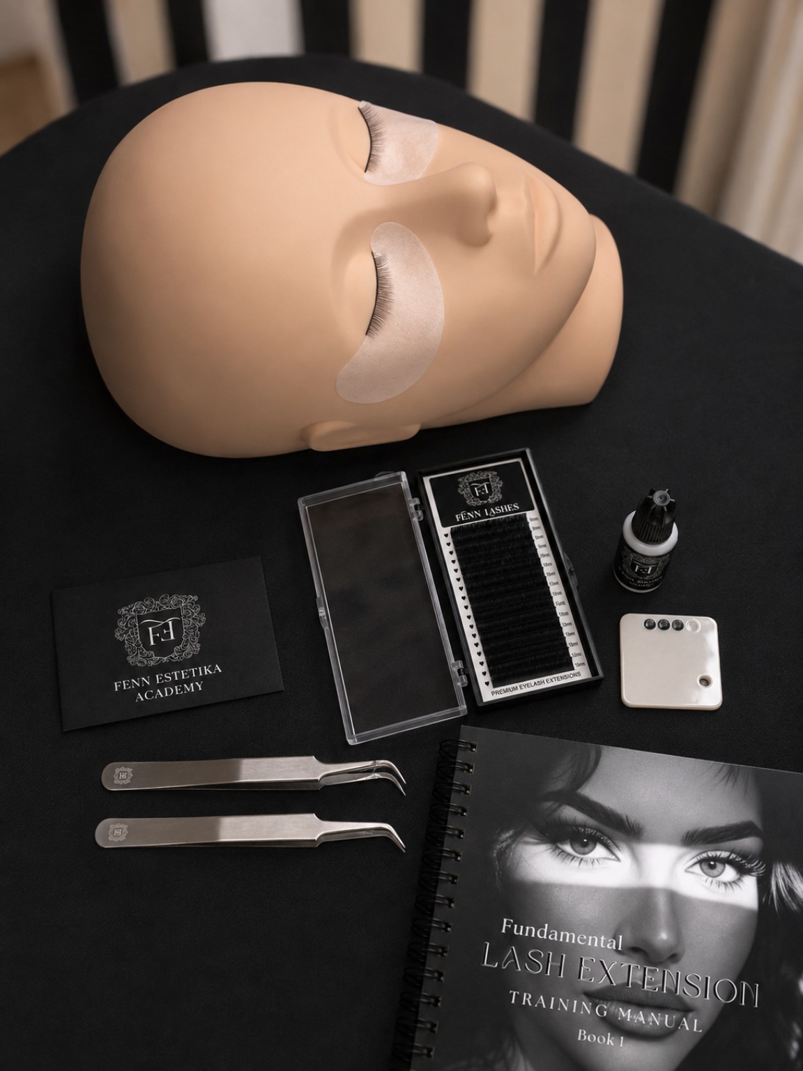 Comprehensive Fenn Estetika Academy professional lash extension training kit
